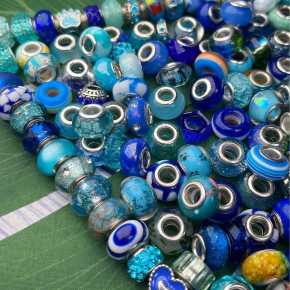 30 pc Lg Hole Pandora Style Blue Beads Bracelet Charms bundle diy jewelry making - Picture 10 of 16